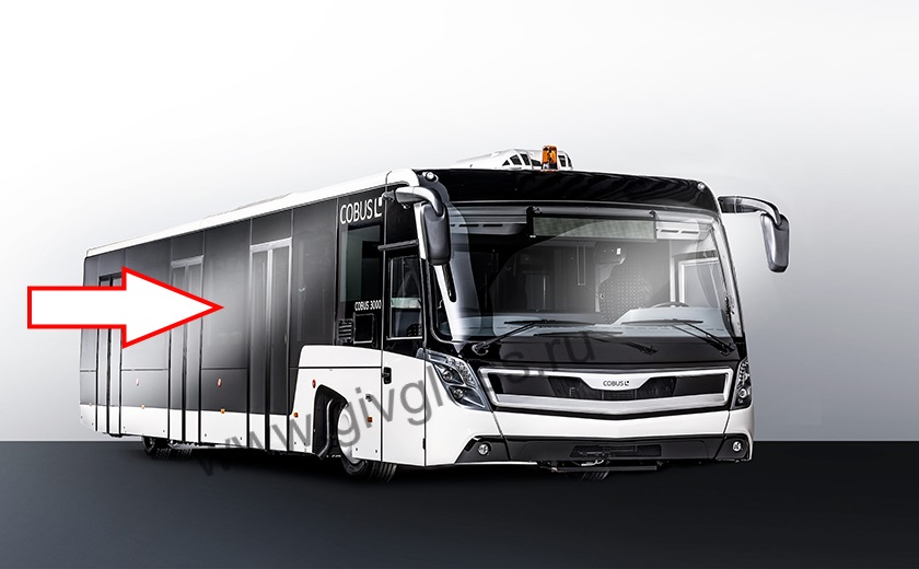 Автобус COBUS - Стекло боковое (закаленное), толщина 4 мм, размер 1300 мм * 2410 мм, фон серый
​