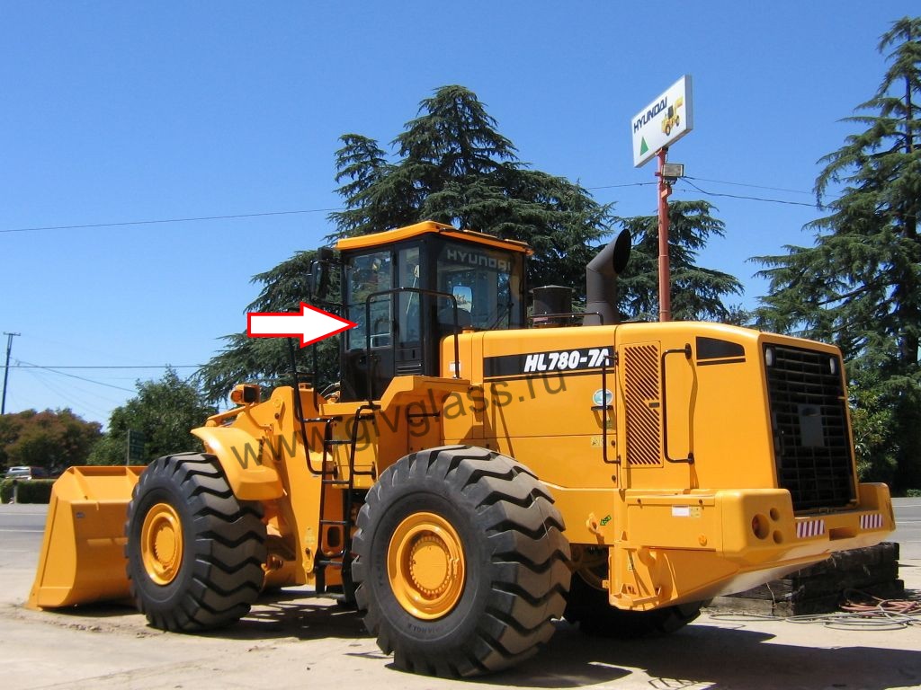Фронтальный погрузчик HYUNDAI HL780-7a/ HL770-7a/ HL760-7a - Стекло дверное левое нижнее (закаленное)