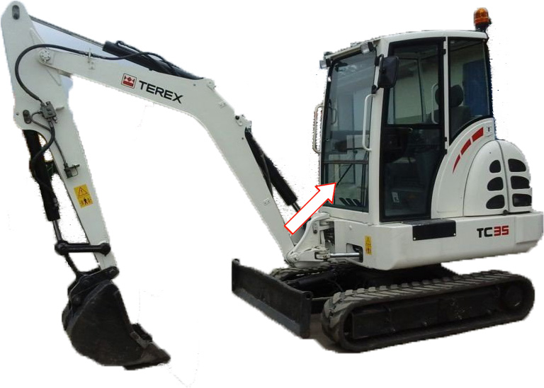 Мини-экскаватор Terex TC35  - Стекло лобовое нижнее (закалённое)