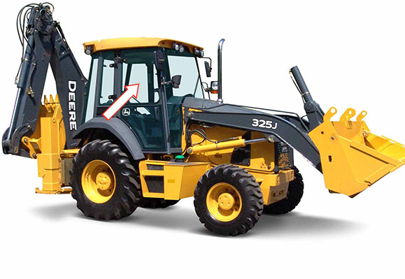 Экскаватор-погрузчик John Deere  315SК, 325K, 325J, 315 SК, 325 SК - Стекло дверное правое верхнее (закаленное)