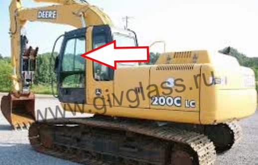 Гусеничный экскаватор John Deere LC 200 / LC 240 / LC 260 / LC 300 / LC 330 / LC 360 - Стекло форточки дверное левое верхнее (ближе к заднему стеклу) (закалённое)
