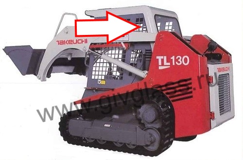 Мини-погрузчик TAKEUCHI TL 130, TL 140, TL 150 - Стекло кузовное заднее левое верхнее ближе к заднему стеклу 
 (закаленное)