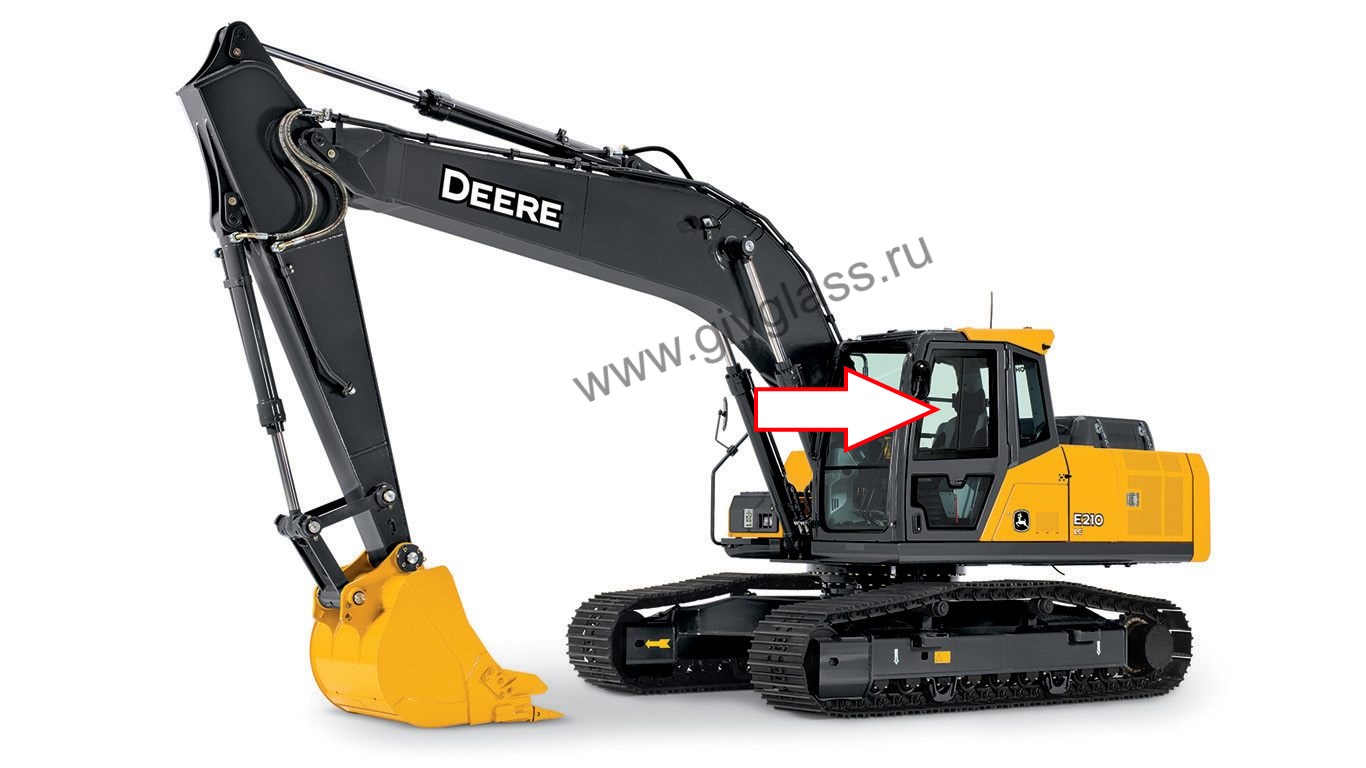 Гусеничный экскаватор John Deere E 210 LC / E 240 LC / E 260 LC / E 300 LC / Е 330 LC / E 360 LC - Стекло дверное левое верхнее (форточка ближе к лобовому стеклу) (закаленное)