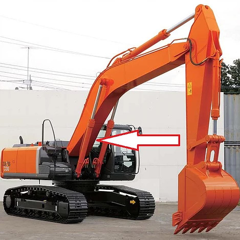Экскаватор гусеничный (колёсный) Hitachi ZX180/200/210/240/250/270/280/300/330/350/400/470 LC3/ LCN-3 2005 - Стекло правое кузовное возле стрелы (закалённое)