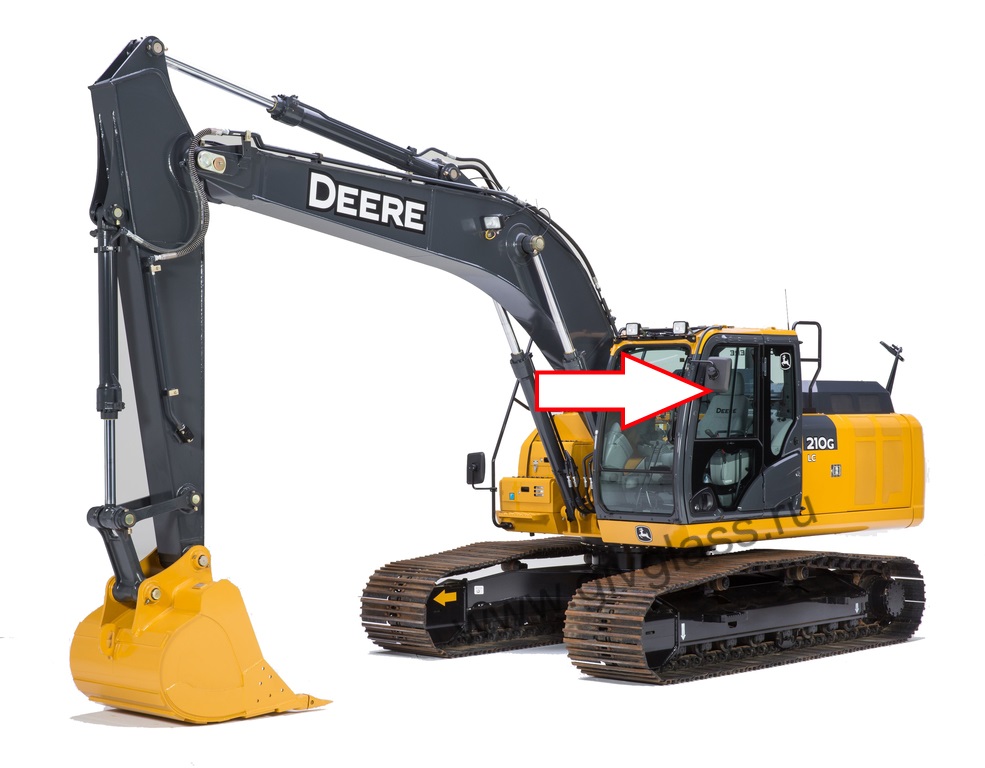Гусеничный экскаватор John Deere LC 200 G /LC 240 G/ LC 260 G/LC 300 G / LC 330 G / LC 360 G - Стекло дверное левое верхнее (форточка ближе к лобовому стеклу) (закаленное)