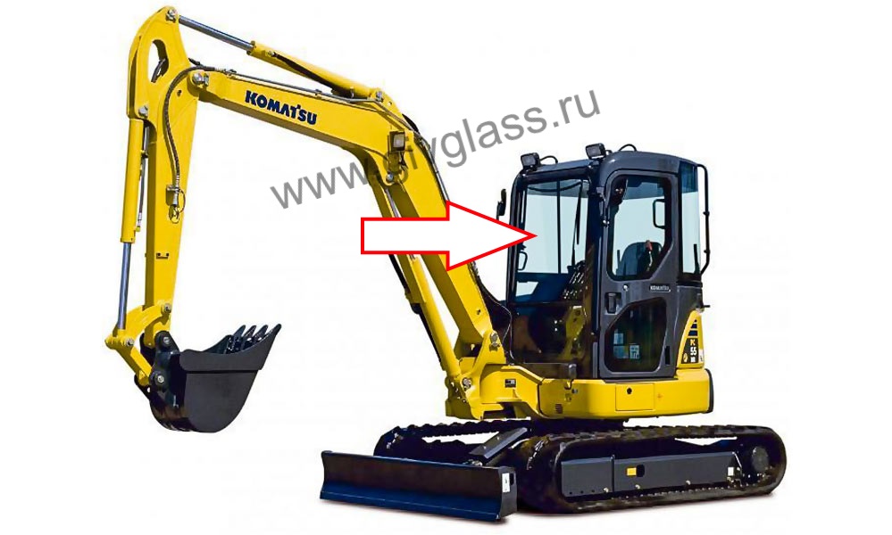 Мини-экскаватор KOMATSU PC-55MR - Cтекло лобовое верхнее 