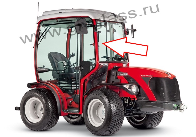 Трактор Antonio Carraro TTR 4400 HST II - Стекло дверное левое, плоское, толщина 6 мм, зеленоватое, 8 отверстий, размер 985 мм * 1535 мм
