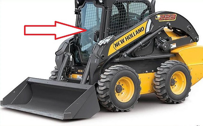 Мини-погрузчик New Holland L 215, L218, L220, L223, L225, L230, C227, C232, C238 - Стекло лобовое с шелкографией и отверстиями под дворник сбоку (закалённое).
Номер в каталоге 84344565