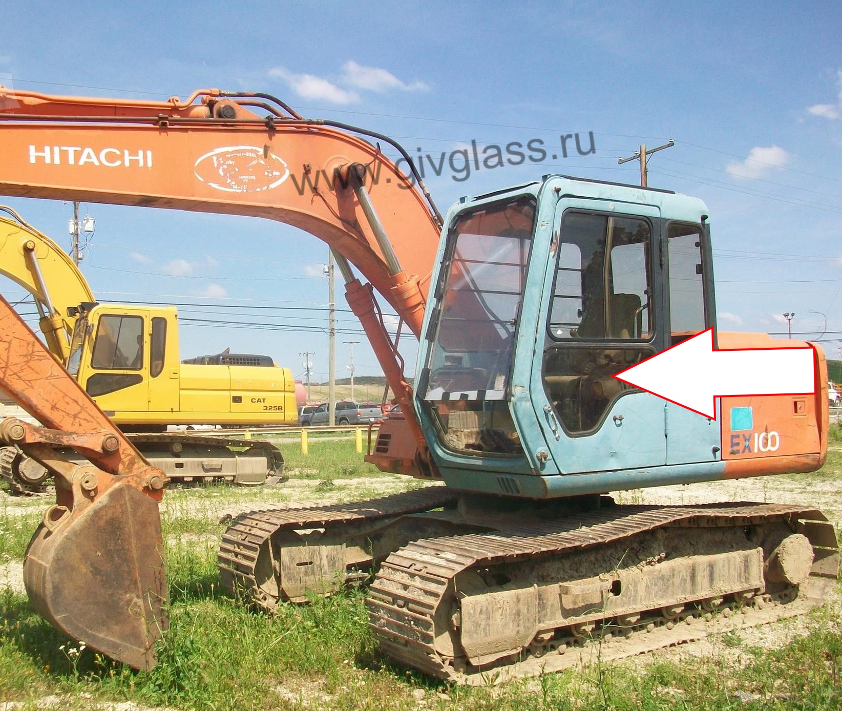 Экскаватор гусеничный Hitachi EX100/120/200/300-3 серия - Стекло дверное нижнее левое (закаленное)