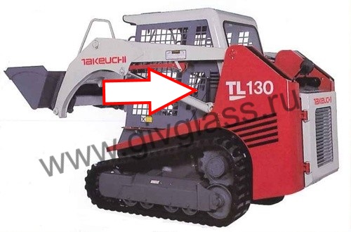 Мини-погрузчик TAKEUCHI TL 130, TL 140, TL 150 - Стекло кузовное заднее левое нижнее ближе к заднему стеклу 
(закаленное)