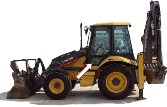 Экскаватор-погрузчик Volvo BL61/Volvo BL71 2003 - Стекло дверное нижнее левое с шелкографией и отверстиями (закалённое) 