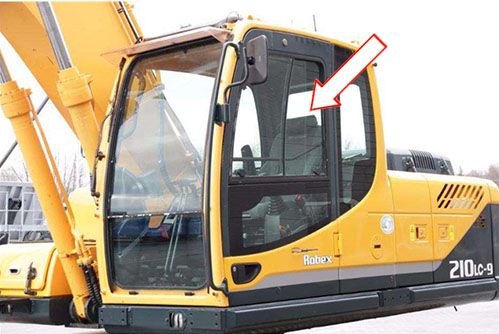 Экскаватор HYUNDAI ROBEX 210 LC-9,260 LC-9, 290 LC-9, 300 LC-9 330 LC-9, 450 LC-9, 480 LC-9. 2011 - Стекло дверное верхнее левое форточка (закаленное)