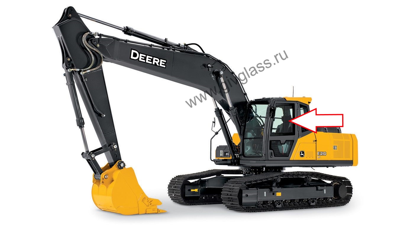 Гусеничный экскаватор John Deere E 210 LC / E 240 LC / E 260 LC / E 300 LC / Е 330 LC / E 360 LC - Стекло дверное левое верхнее (форточка ближе к заднему стеклу) (закаленное)