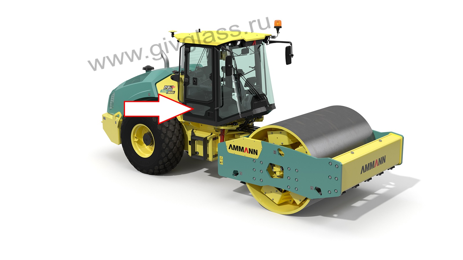  Грунтовый каток AMMANN ARS 200 - Стекло дверное нижнее правое на грунтовый каток (закаленное), фон зеленый, толщина 5 мм