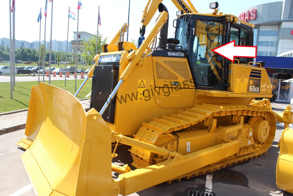 Бульдозер KOMATSU D65EX, D65EX-PX GALEO, D85EX-PX GALEO - Cтекло дверное левое (закаленное), размер 1136 мм * 695 мм, № 17A-Z11-1273