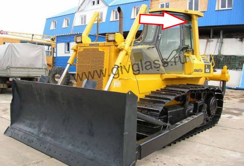 Бульдозер KOMATSU D65E-12 - Cтекло кузовное левое (верхняя форточка в рамке) (закаленное)