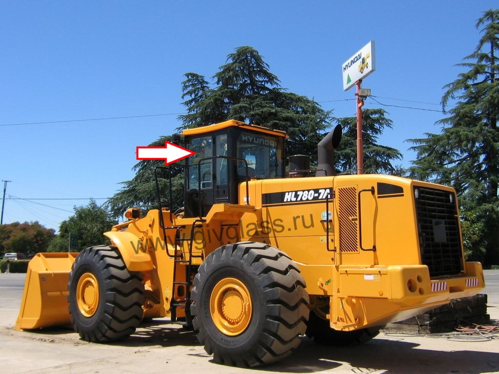 Фронтальный погрузчик HYUNDAI HL780-7a/ HL770-7a/ HL760-7a - Стекло дверное левое верхнее (закаленное)