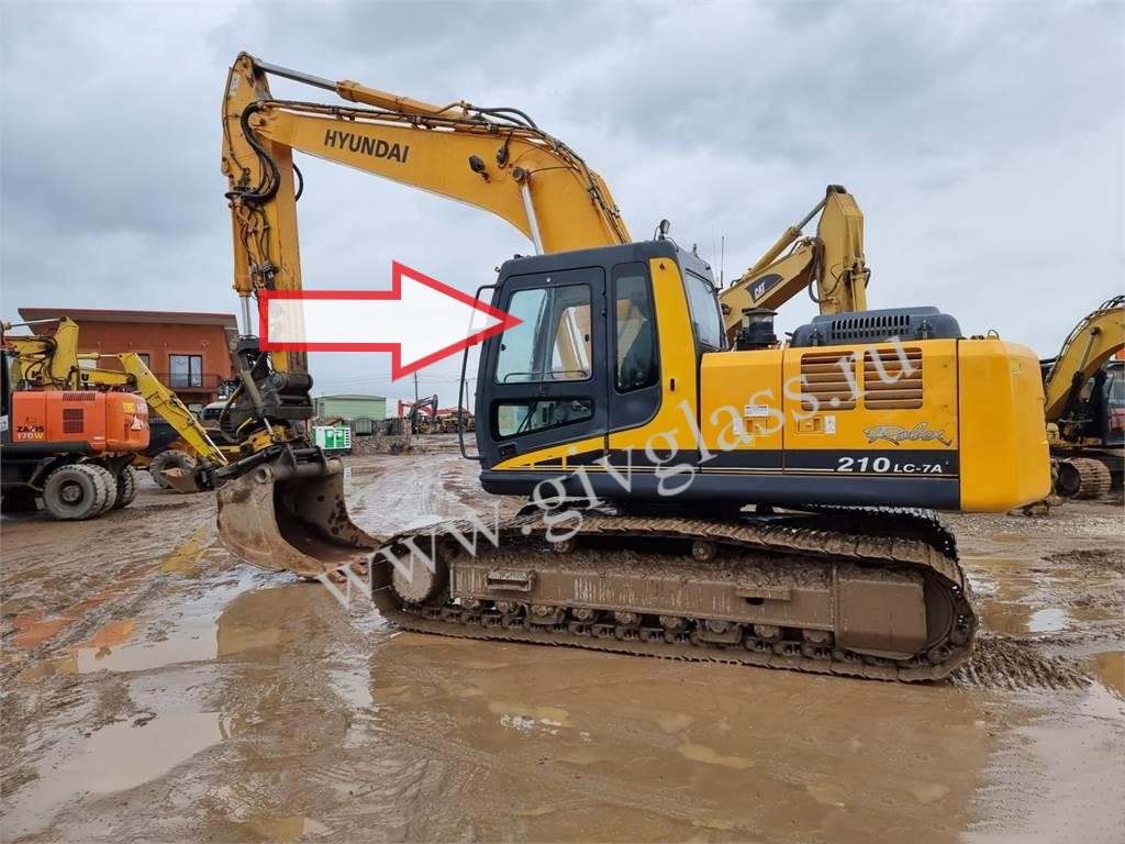 Экскаватор HYUNDAI ROBEX 210 LC-7 | 260 LC-7 | 290 LC-7 | 300 LC-7 | 330 LC-7 | 450 LC-7 | 480 LC 7 | 2003 год -  - Стекло дверное верхнее (форточка ближе к лобовому стеклу) (вариант 2) (закаленное)
Номер в каталоге 71N6-02531