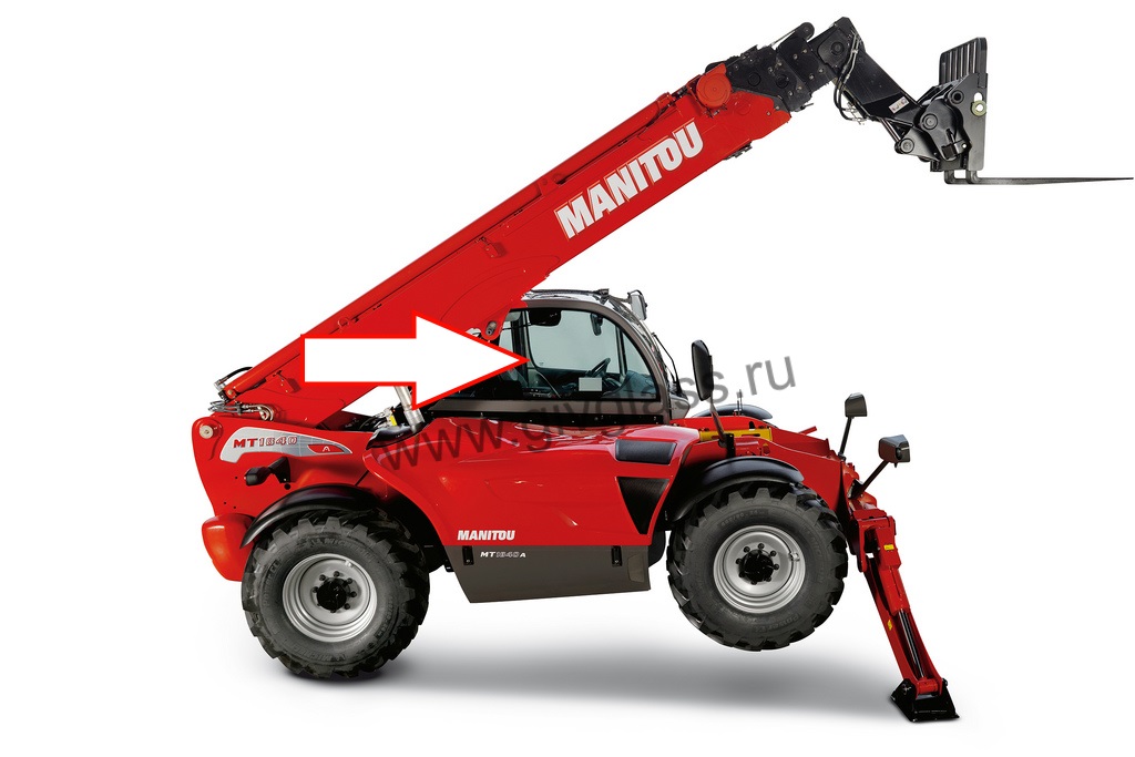 Телескопический погрузчик MANITOU MT 1840 - Cтекло кузовное правое возле стрелы (закалённое)