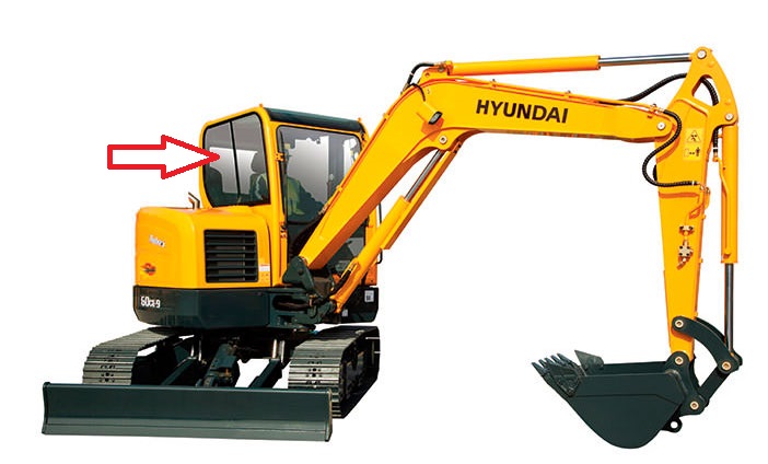 Стекло для мини экскаватора Hyundai Robex 60w-9s - Стекло кузовное правое ближе к  заднему стеклу (закаленное)