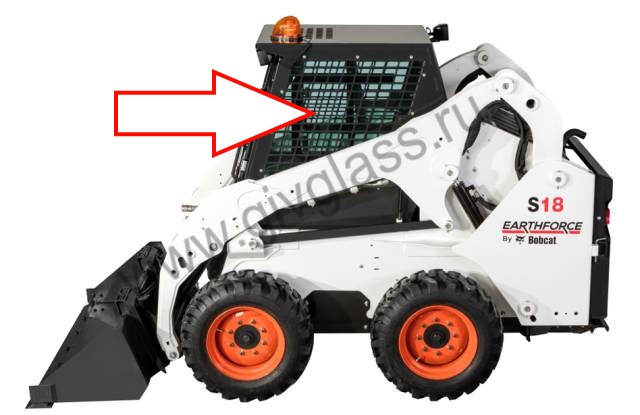 Мини-погрузчик BOBCAT S18/S16 - Стекло боковое левое в сборе с рамкой включая форточку (закалённое)