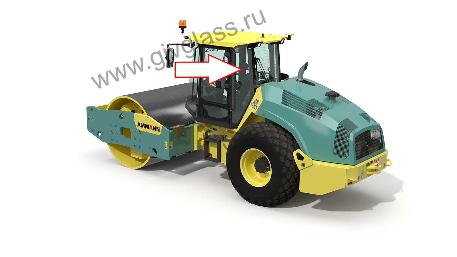 Грунтовый каток AMMANN ARS 200 - Стекло заднее кузовное левое (закаленное/триплекс), фон зеленый, толщина 5 мм