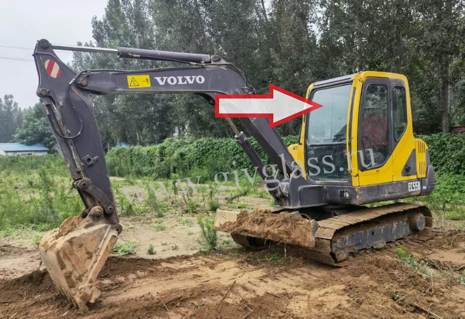 Мини-экскаватор Volvo EC 55 B PRO - Стекло лобовое верхнее (триплекс)