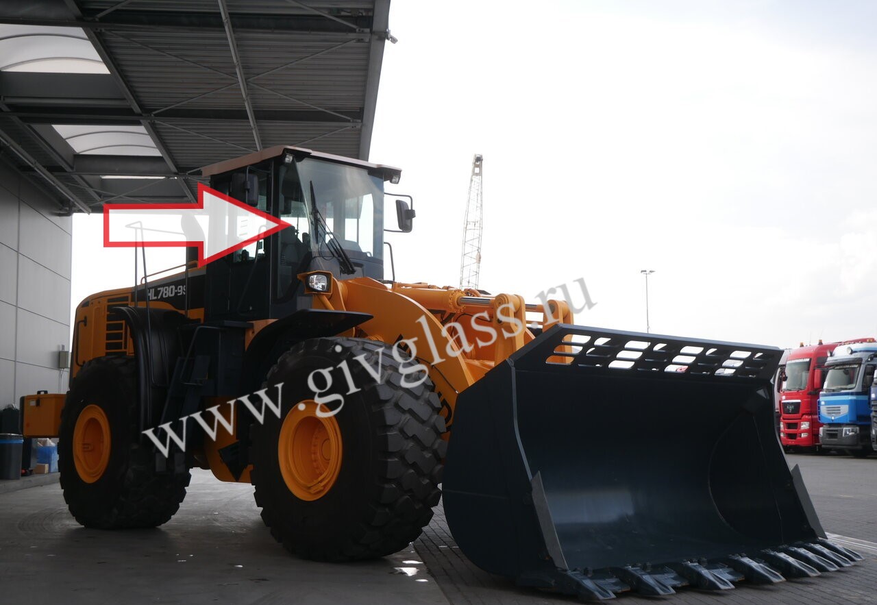 Фронтальный погрузчик Нyundai HL780-9s/HL770-9s  - Стекло лобовое правое (закаленное) 
Номер в каталоге 71LM-26032