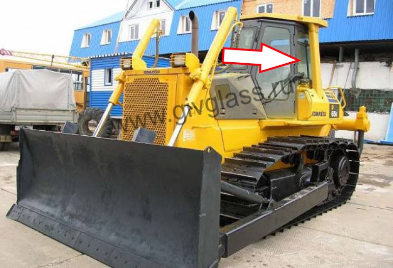 Бульдозер KOMATSU D65E-12 - Cтекло кузовное левое нижнее (форточка в рамке ближе к лобовому стеклу) (закаленное)