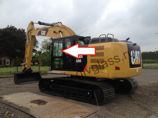Экскаватор гусеничный Caterpillar 320 DL /324 DL / 325 DL / 329 DL /336 DL / 320 EL / 324 EL / 325 EL / 329 EL / 336 EL - Стекло дверное левое верхнее в рамку ближе к заднему стеклу (закаленное) (крепления по средине, редкая кабина)