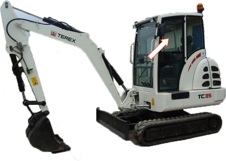 Мини-экскаватор Terex TC35  - Стекло дверное верхнее левое (закалённое)