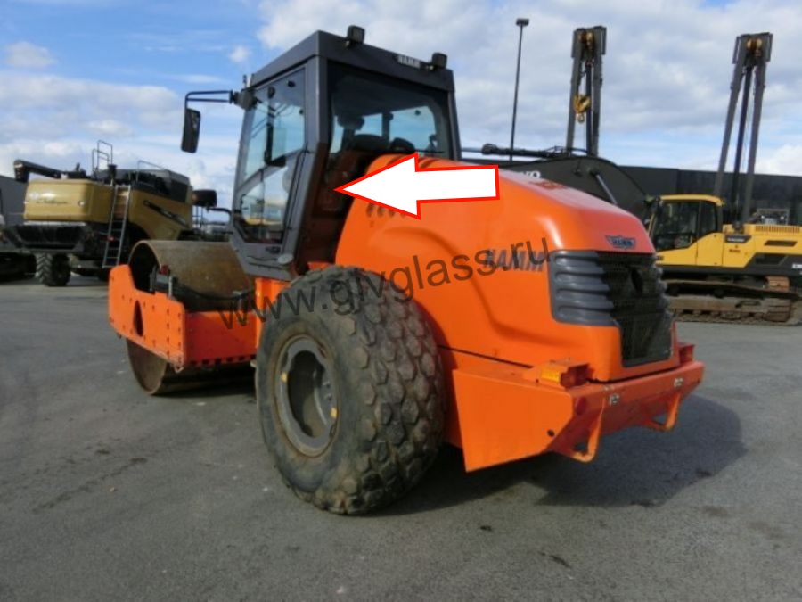 Каток HAMM 3412 / 3412 HT / 3416 / 3416 HT / 3520 / 3520 HT -  Стекло заднее нижнее левое (закаленное)