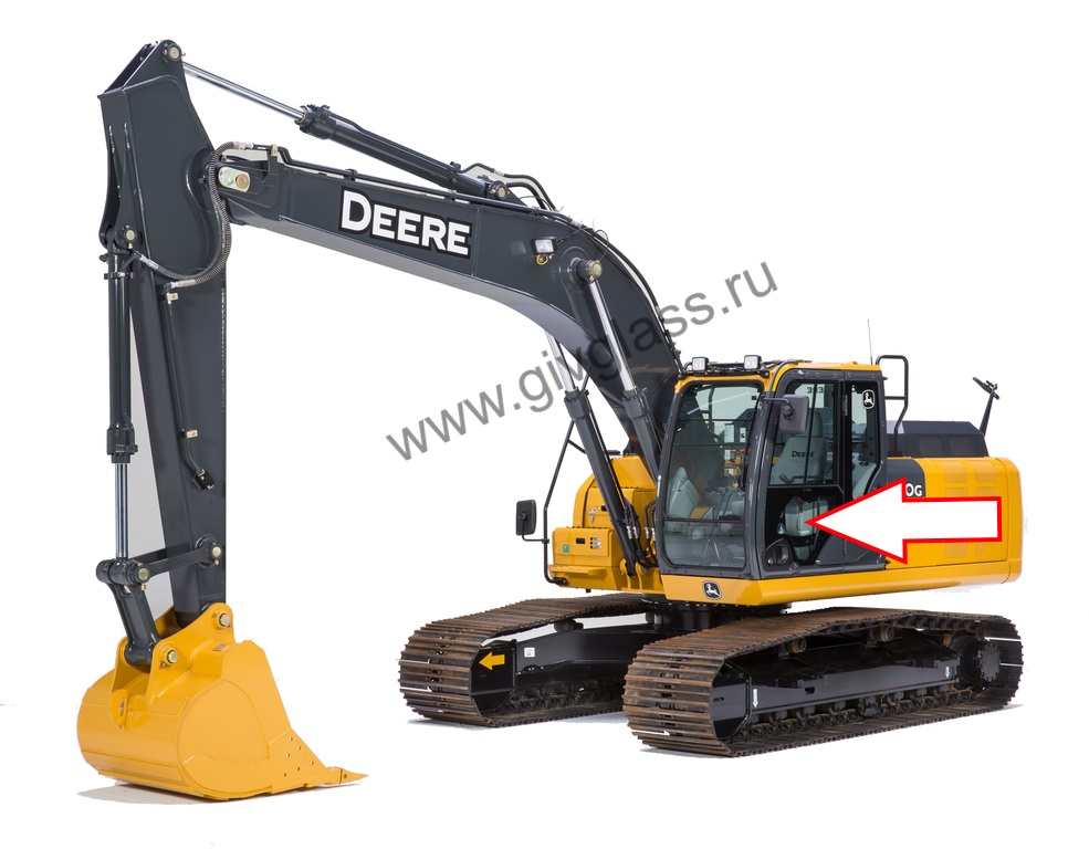 Гусеничный экскаватор John Deere LC 200 G /LC 240 G/ LC 260 G/LC 300 G / LC 330 G / LC 360 G - Стекло дверное левое нижнее (закалённое)