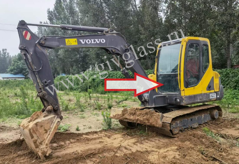 Мини-экскаватор Volvo EC 55 B PRO - Стекло лобовое нижнее (закалённое)