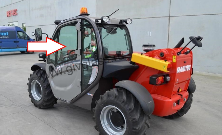 Телескопический погрузчик MANITOU MT 1840 - Cтекло дверное левое верхнее подвижное (закалённое)