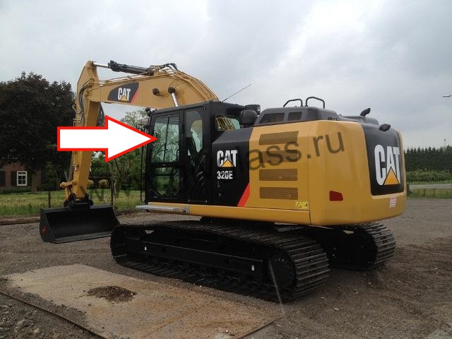 Экскаватор гусеничный Caterpillar 320 DL /324 DL / 325 DL / 329 DL /336 DL / 320 EL / 324 EL / 325 EL / 329 EL / 336 EL - Стекло дверное левое верхние в рамку ближе к лобовому стеклу (закаленное) (крепления по средине, редкая кабина)
