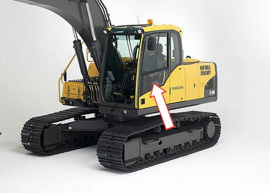 Экскаватор гусеничный (колёсный) Volvo EC 160 / Ew 160 - Cтекло дверное нижнее левое с шелкографией и отверстиями (закалённое) 