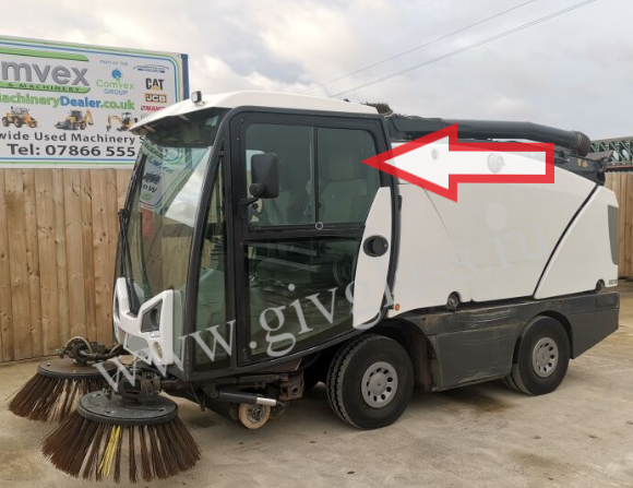 Коммунальная техника Johnston Sweepers C202 / Johnston Cx 202 / Johnston Cn 202 - Стекло дверное левое верхнее (форточка ближе к заднему стеклу) (закаленное)