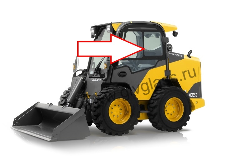 Мини-погрузчик VOLVO MC135C/MC110C/MC115C - Стекло дверное левое без выреза под форточку глухое  (закаленное)