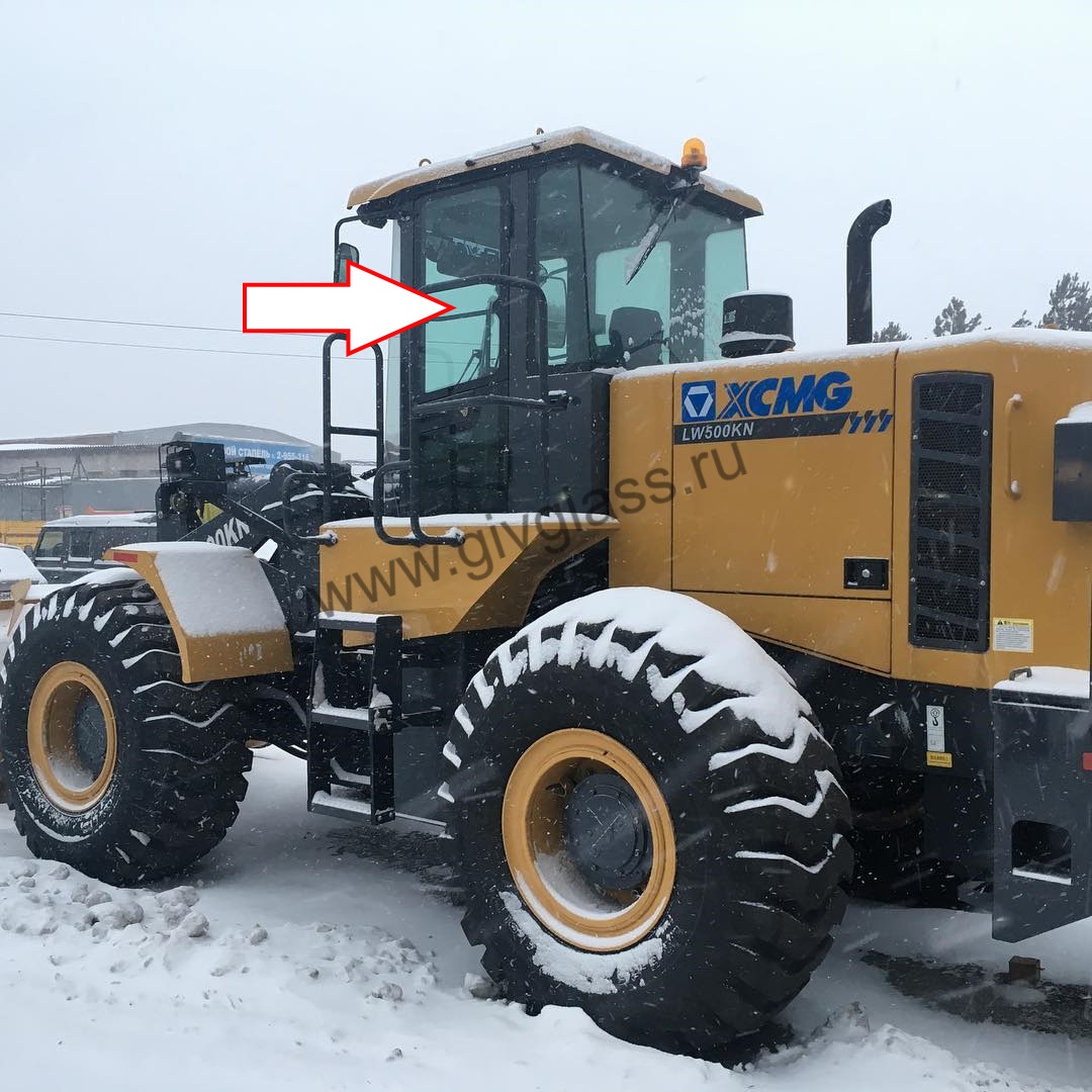 Фронтальный погрузчик XCMG LW500KN - Стекло дверное левое верхнее (закаленное)