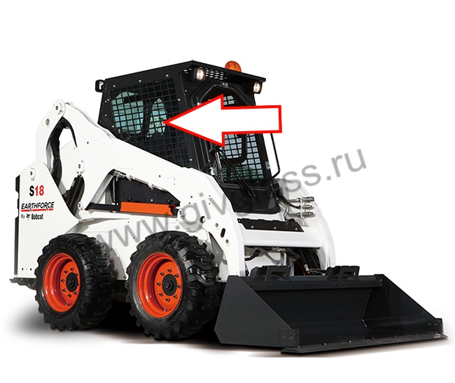 Мини-погрузчик BOBCAT S18/S16 - Стекло боковое правое в сборе с рамкой включая форточку (закалённое)

 