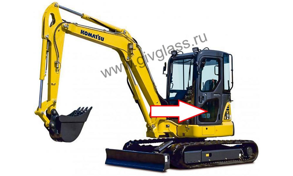 Мини-экскаватор KOMATSU PC-55MR - Cтекло дверное левое нижнее