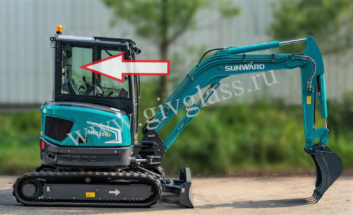Мини-экскаватор Sunward SWE 35 UF - Стекло правое ближе к заднему стеклу
