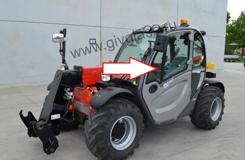 Погрузчик MANITOU MLT 625-75H - Стекло дверное переднее правое/левое (закаленное), размер 830 мм * 350 мм, цена за шт



​