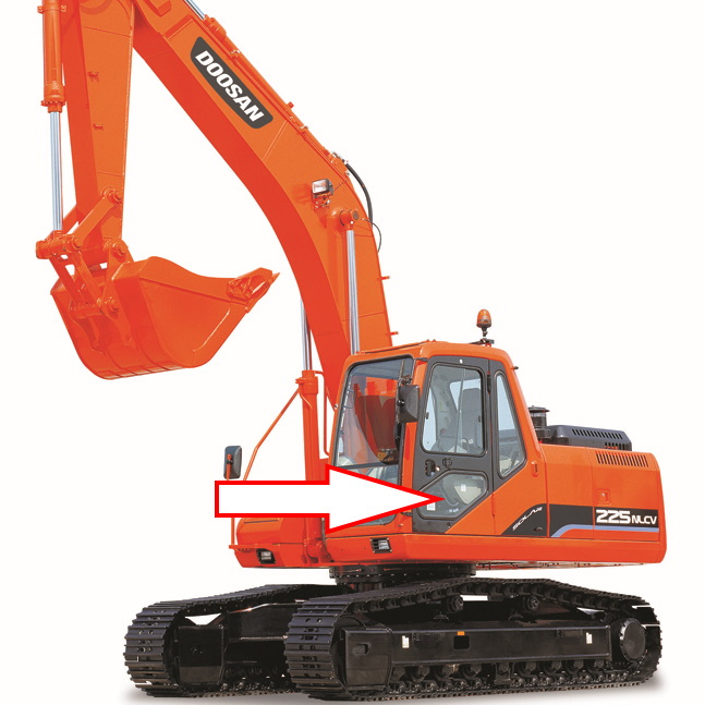 Экскаватор DOOSAN DX 190 NLCV | DOOSAN DX 225 NLCV | DOOSAN DX 300 NLCV - Стекло дверное нижнее  (закаленное)