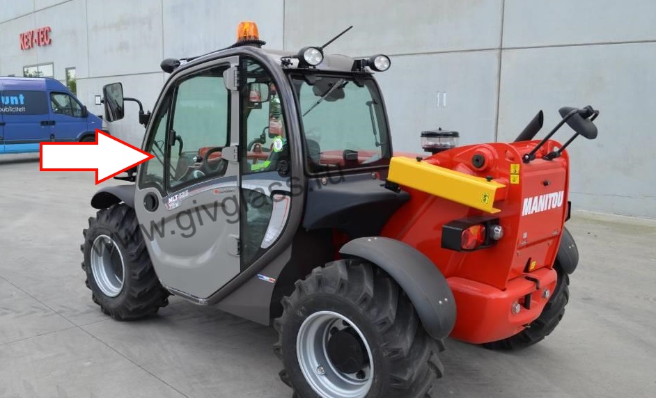 Телескопический погрузчик MANITOU MT 1840 - Cтекло дверное левое верхнее неподвижное ближе к лобовому (закалённое)