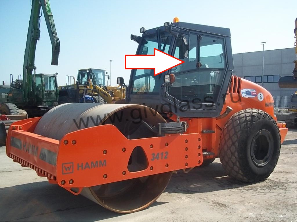 Каток HAMM 3412 / 3412 HT / 3416 / 3416 HT / 3520 / 3520 HT - Cтекло дверное левое верхнее глухое (закаленное)