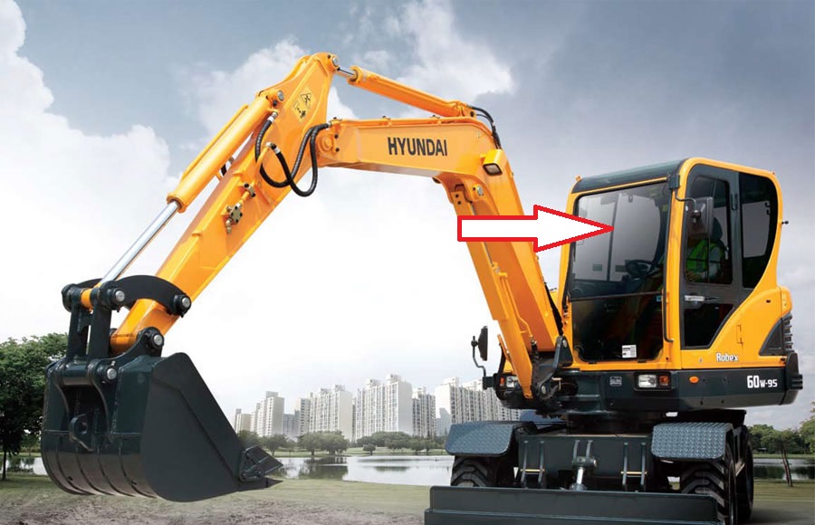 Стекло для мини экскаватора Hyundai Robex 60w-9s - Стекло лобовое верхнее (закаленное)