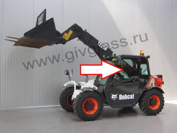 Телескопический погрузчик BOBCAT T2250 - Стекло дверное левое (закалённое)