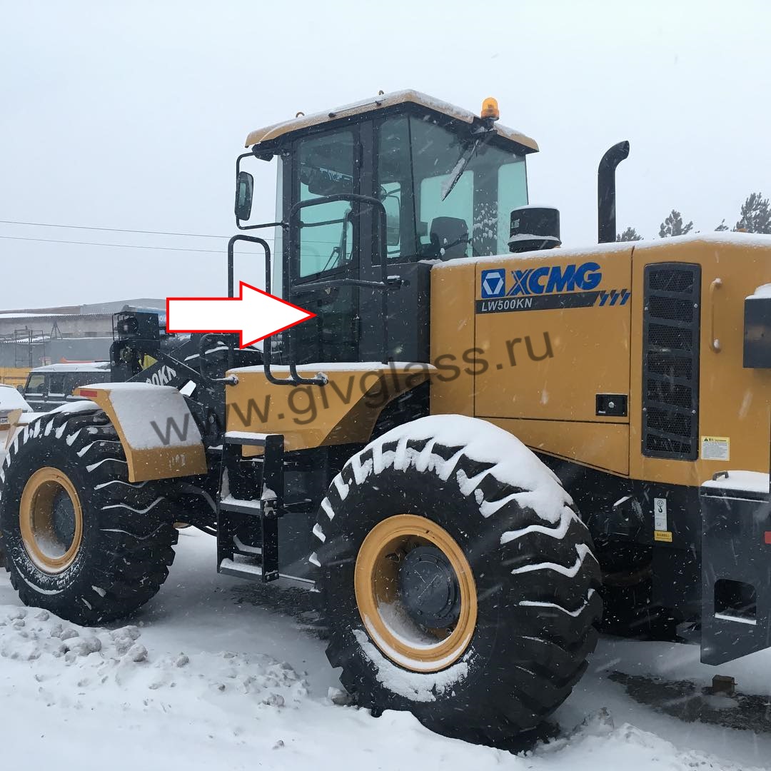 Фронтальный погрузчик XCMG LW500KN - Стекло дверное левое нижнее (закаленное)